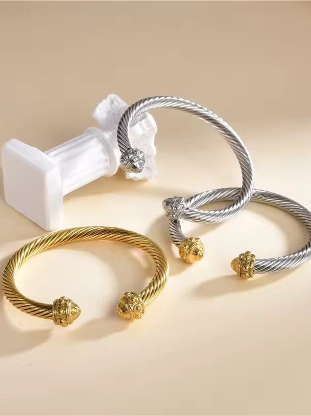 Two-Tone Cable Open Cuff Bracelet — Silver and Gold - Picture 3 of 3
